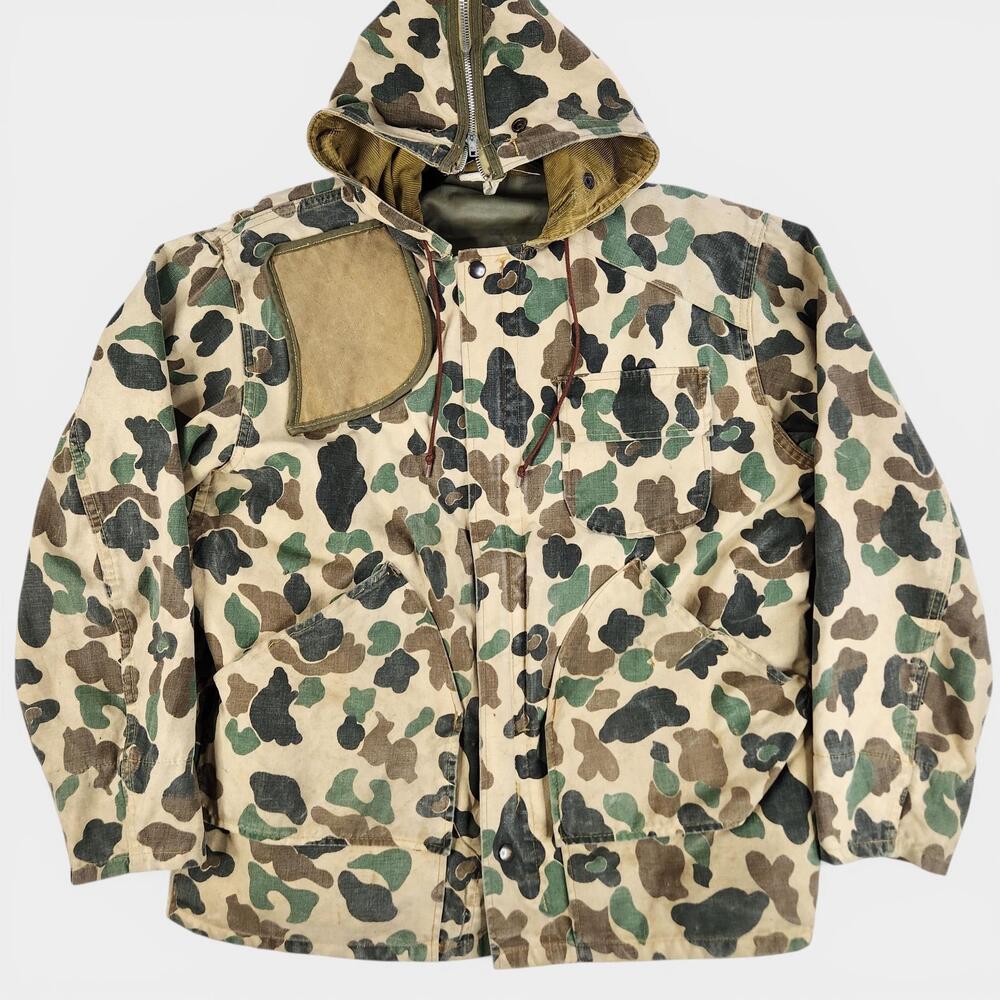 Vintage Herters Hudson Bay Hunting Jacket Mens L Duck Hunter Camo USA Talon Zip